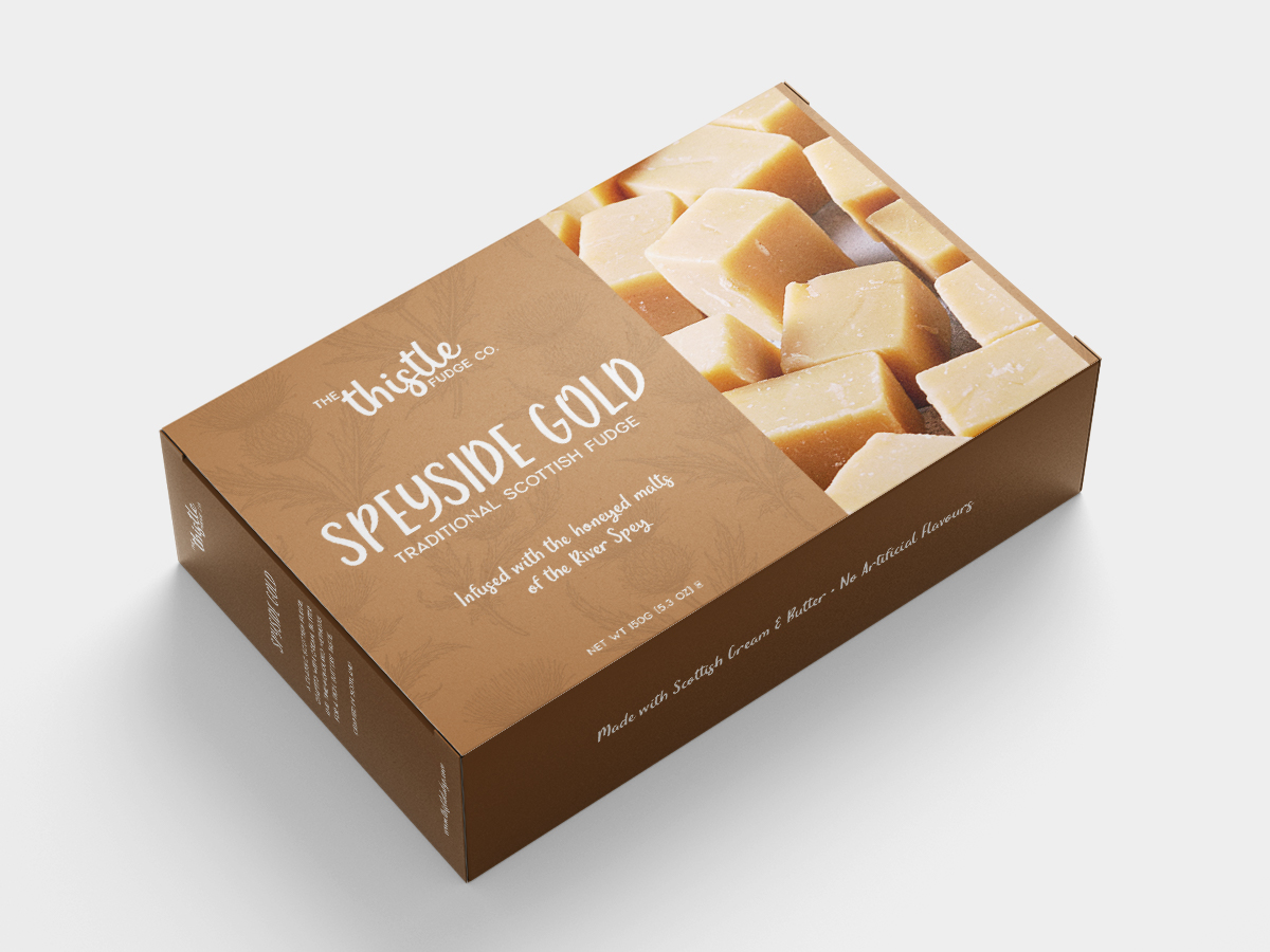 Whisky Fudge Packaging Packaging using Whisky Fudge - a brush script font